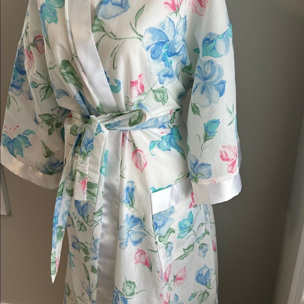 Vintage Union Label 70s 80s Sears Floral Satin Long Robe with Belt Large - Picture 5 of 11